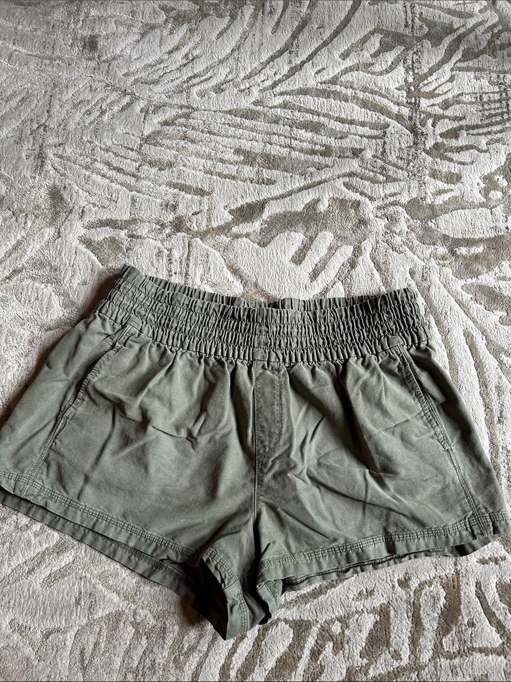 aerie Olive Green High-Waist Smocked Waist Shorts